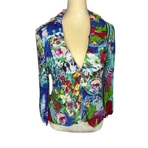 Alberto Makali Size 12 Blazer/Top Tropical Bright Floral Lined Long Sleeve‎